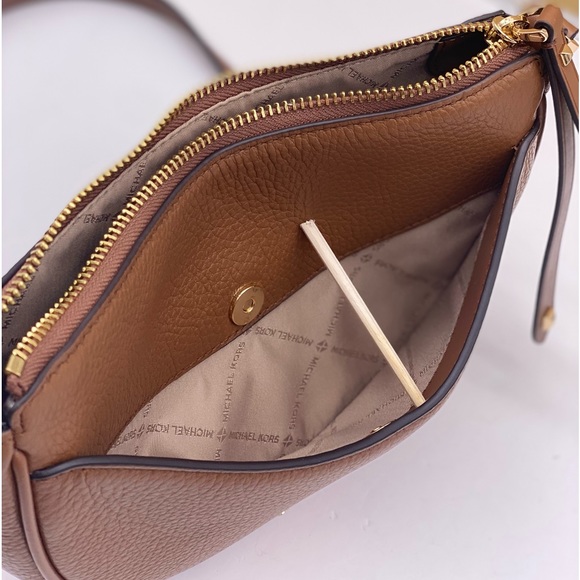 Michael Kors Dover Small Half Moon Crossbody Bag Purse Luggage - Picture 11 of 14